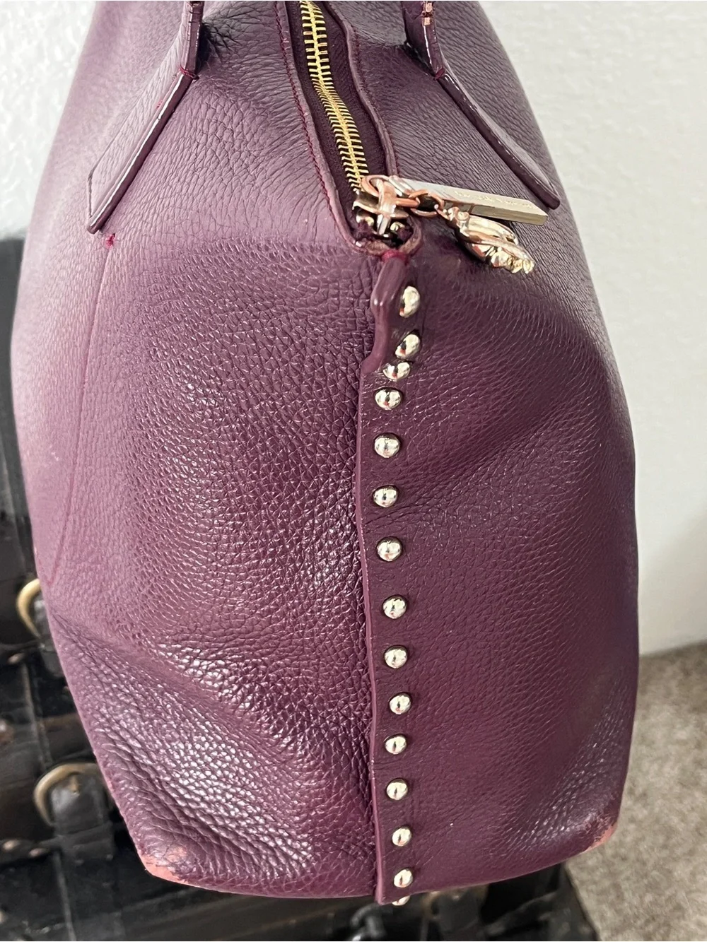 kate spade New York Pebbled Leather Tote in Deep Plum with Dustbag